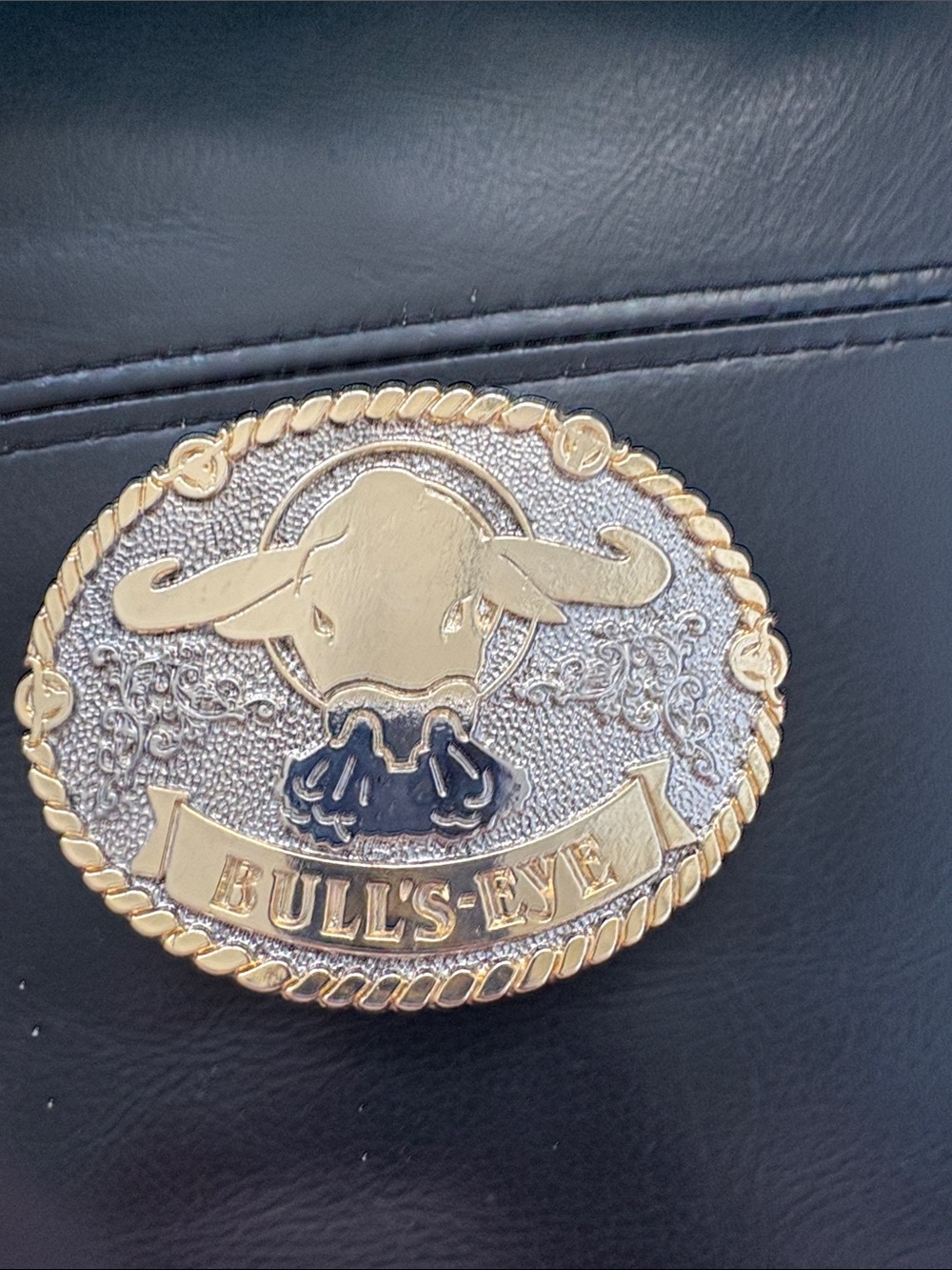 Embossed Metal Two Tone Western Belt Buckle Bull - Eye